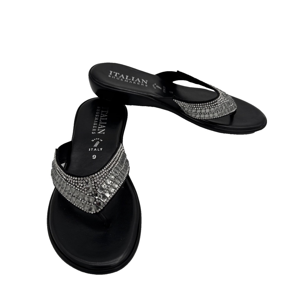 Italian Shoemakers Black flip flop‎ New Women's 9 Embellished Slip On Sandal